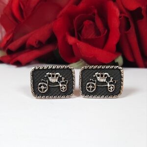 Vintage Covered Wagon Black & Silver Cuff Links